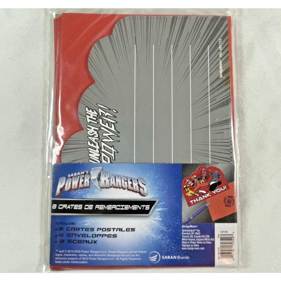 Power Rangers Morphin Time Birthday Supplies 16 Invitations & Thank You Notes - Picture 5 of 6
